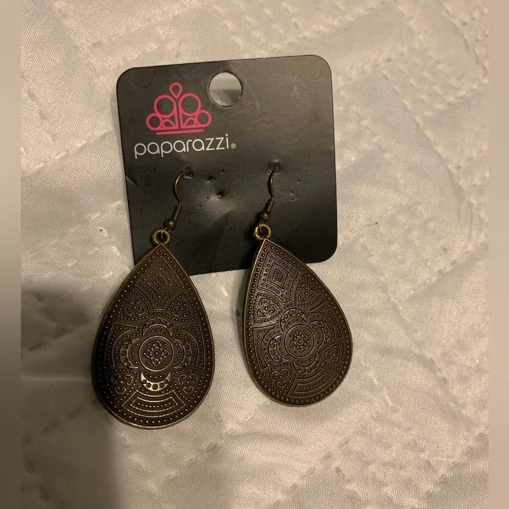 New! EMBOSSED BRASS DANGLE EARRINGS. Gorgeous!!